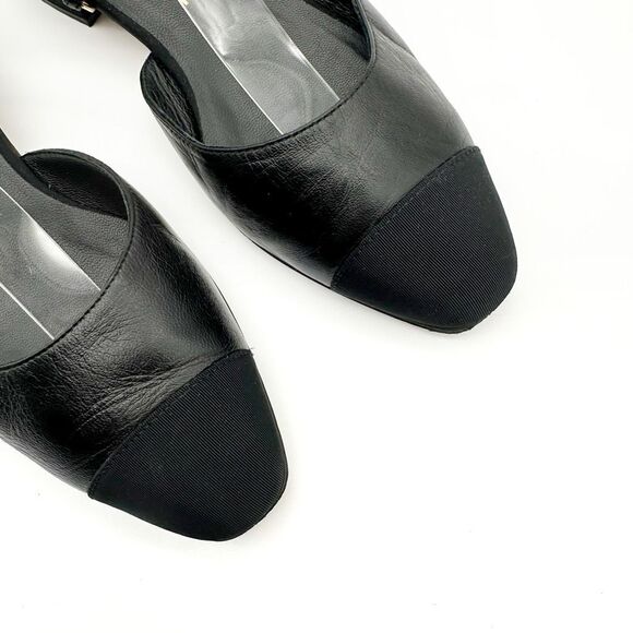 CHANEL Black CC Logo Mary Jane Ballet Flat Size 36.5 Leather Cap Pointed Toe - Picture 8 of 15